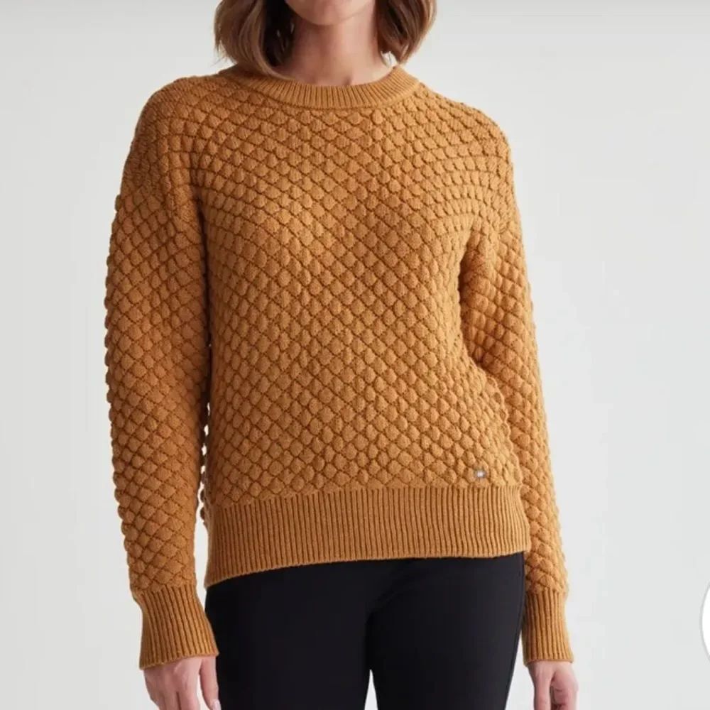 Women's Crewneck Honeycomb Knit Sweater — Metallic Brown